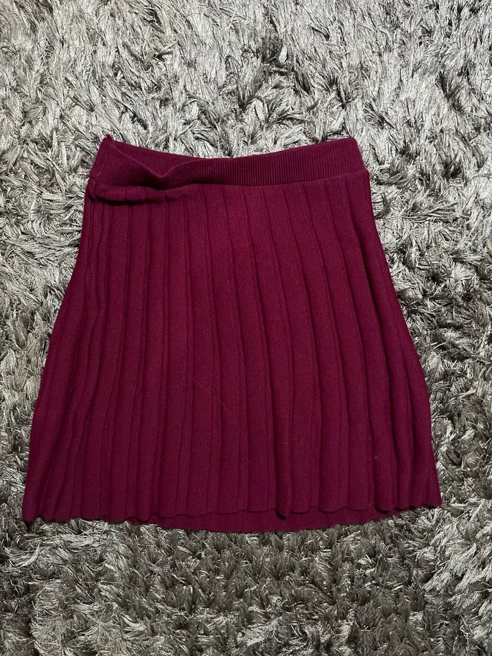 Bordo Triko Boğazlı Salaş Kadın Kazak ve etek takimi - Görsel 5