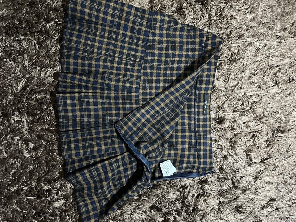 Kadın  Ekose Pileli Mini Etek - Görsel 3