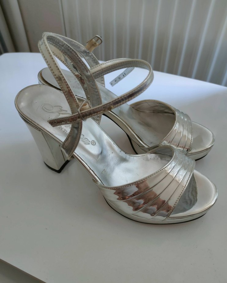 Beyaz Parlak Platform Topuklu Kadın Abiye Ayakkabı - Görsel 2