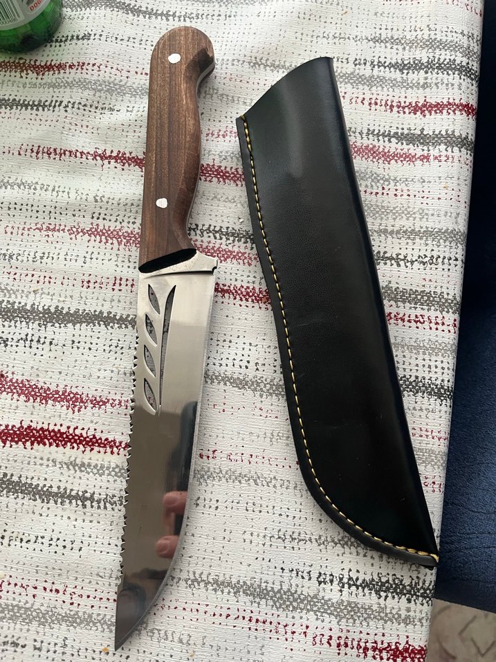 Kahverengi Saplı Paslanmaz Çelik Bıçak ve Kılıf - Görsel 2