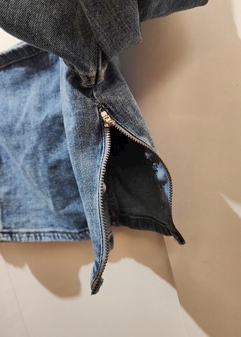 Kadın Denim Crop Top, Düğmeli, Kısa Kollu - Görsel 4