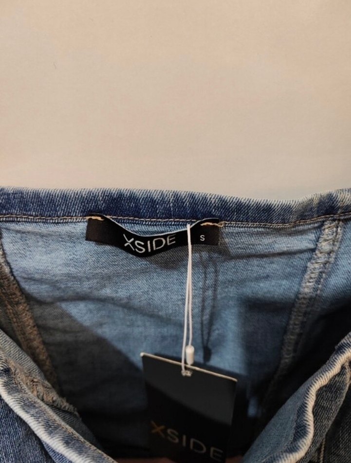 Kadın Denim Crop Top, Düğmeli, Kısa Kollu - Görsel 5