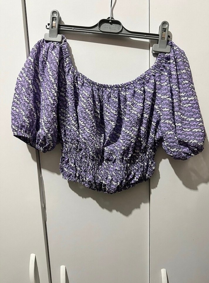Mor Bağcıklı Mini Bluz - Görsel 4