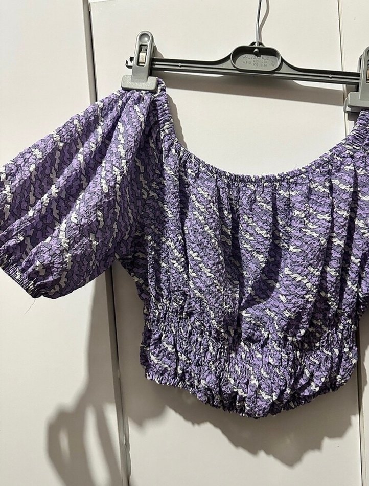 Mor Bağcıklı Mini Bluz - Görsel 3