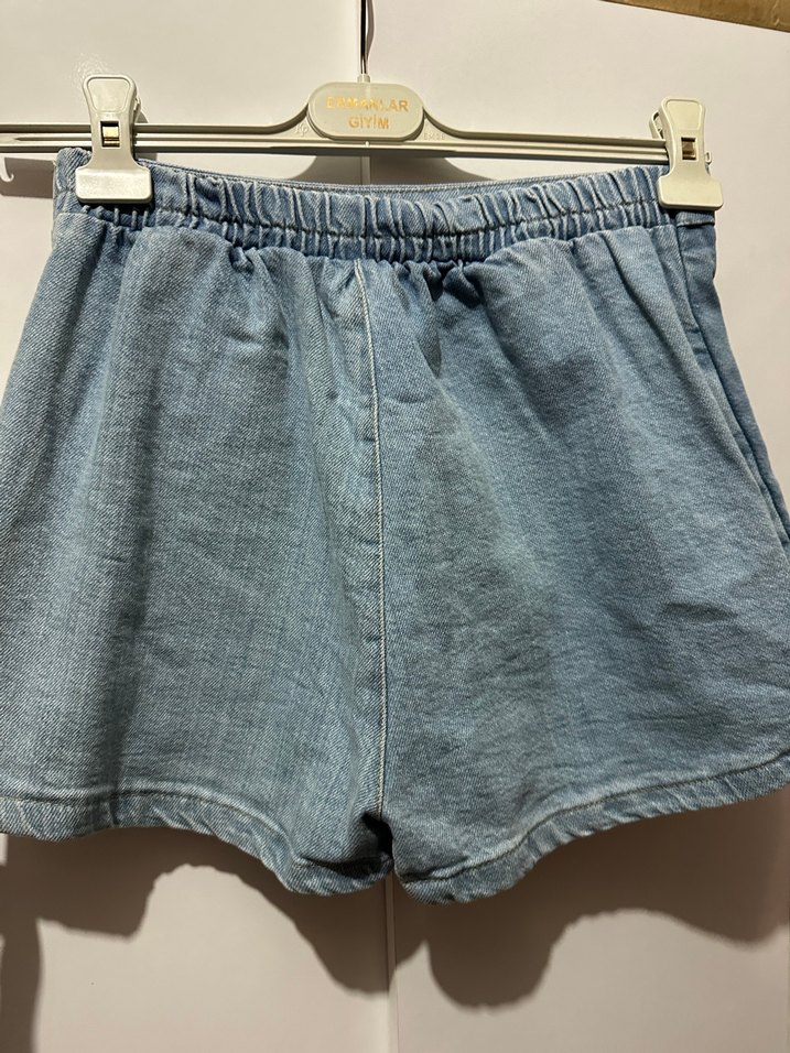 Gri Baskılı Kadın Mini Kot Şort - Görsel 3