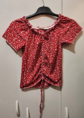 Kısa Kollu Kırmızı Fırfırlı Mini Bluz - Görsel 2