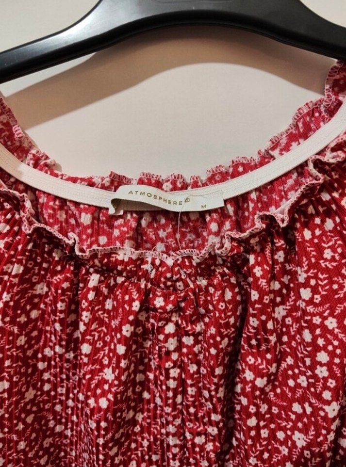 Kısa Kollu Kırmızı Fırfırlı Mini Bluz - Görsel 4