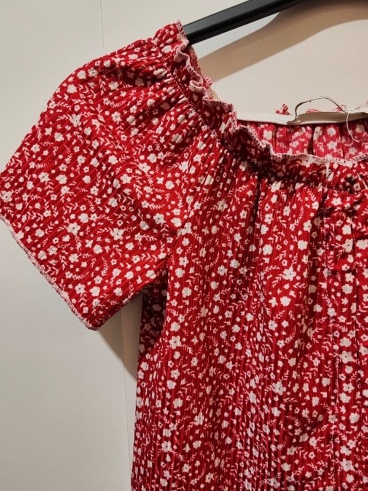 Kısa Kollu Kırmızı Fırfırlı Mini Bluz - Görsel 5