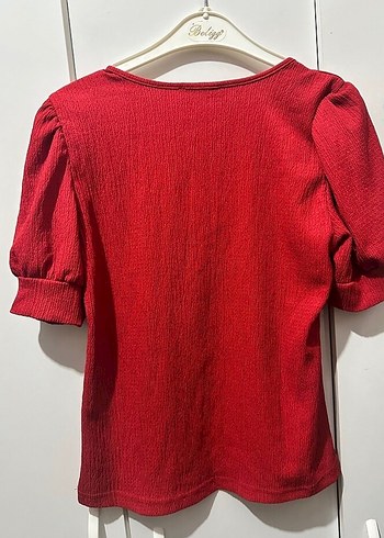 Kırmızı Triko Kısa Kollu Bluz - Görsel 3
