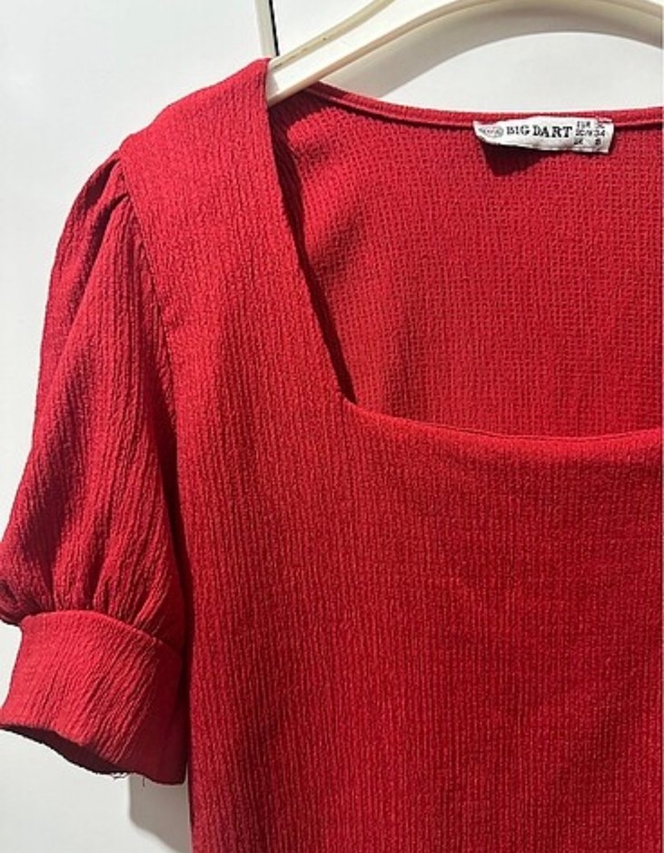Kırmızı Triko Kısa Kollu Bluz - Görsel 2