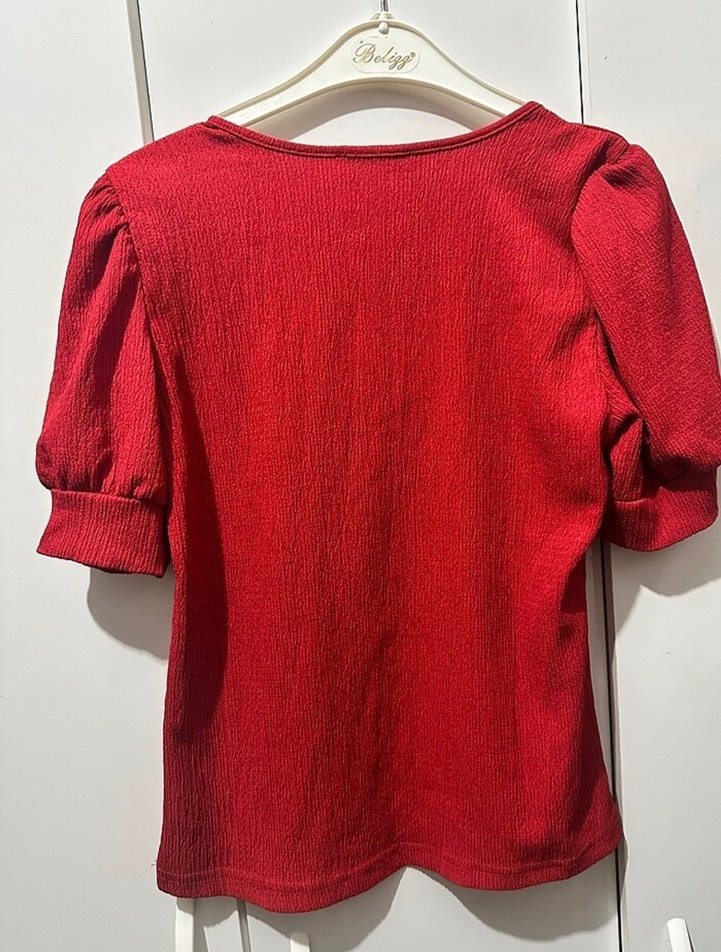 Kırmızı Triko Kısa Kollu Bluz - Görsel 3