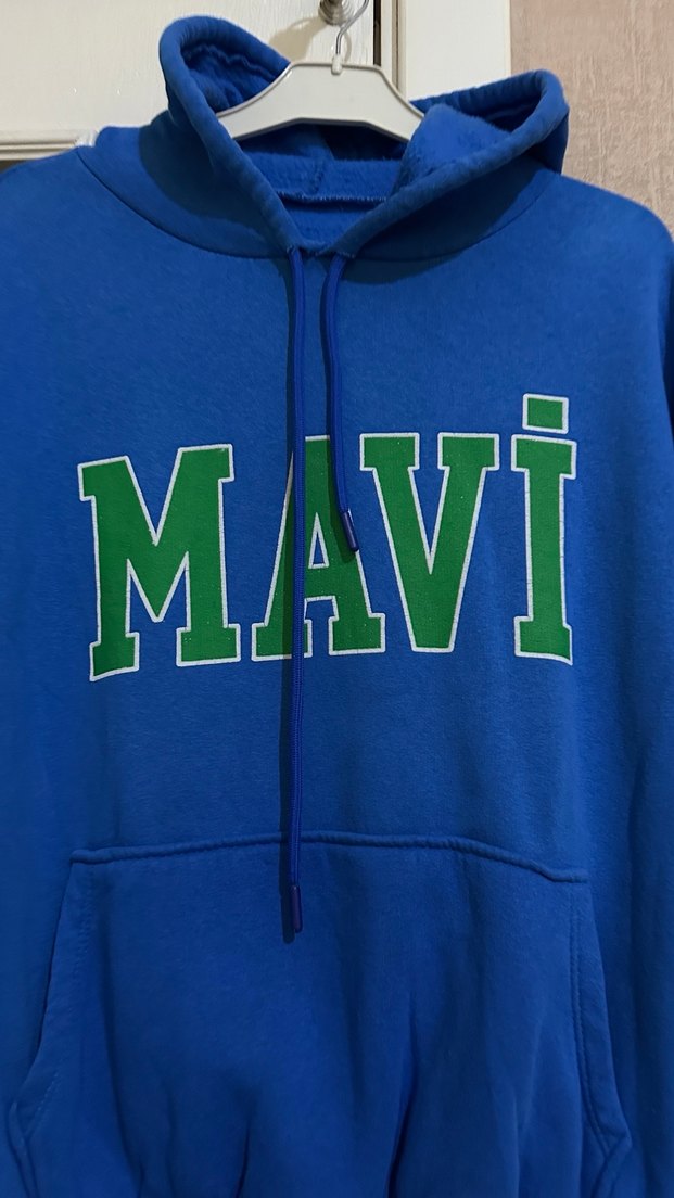 Mavi Kapüşonlu Kadın Sweatshirt - Görsel 2