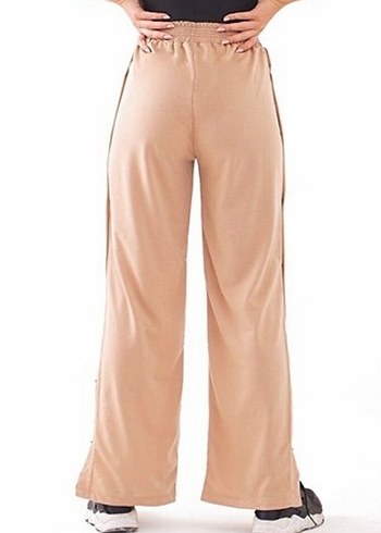 Düğmeli Bej Kadın Rahat Kesim Kumaş Pantolon - Görsel 3