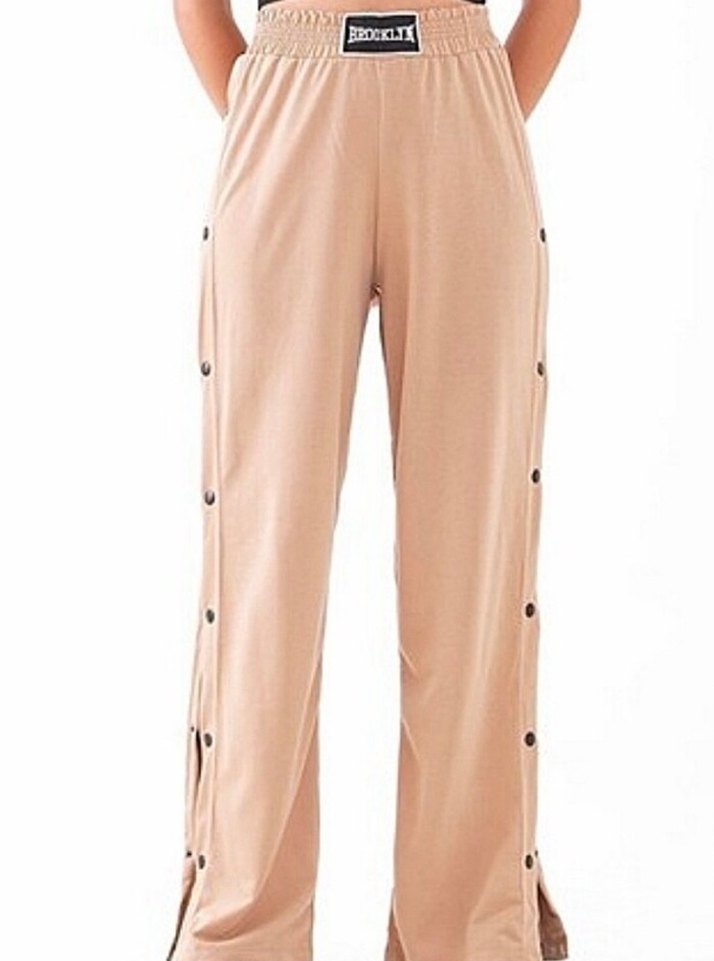 Düğmeli Bej Kadın Rahat Kesim Kumaş Pantolon - Görsel 2