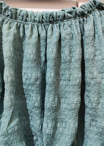 Bohem Turkuaz Kısa Kollu Straplez Bluz - Görsel 4