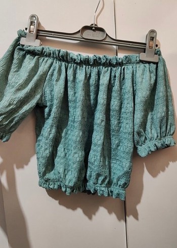 Bohem Turkuaz Kısa Kollu Straplez Bluz - Görsel 2