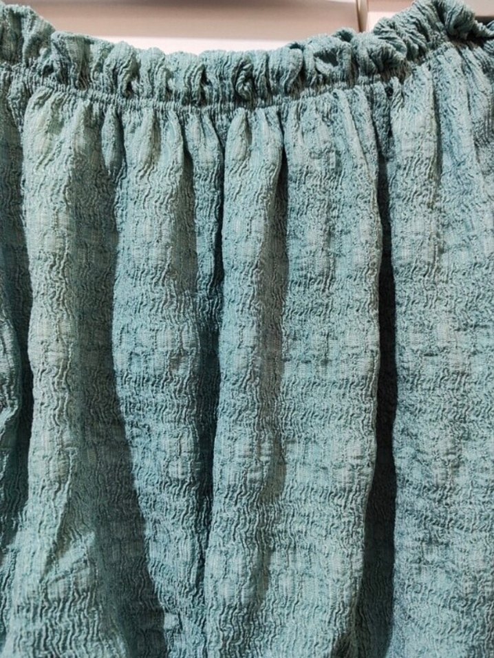 Bohem Turkuaz Kısa Kollu Straplez Bluz - Görsel 4