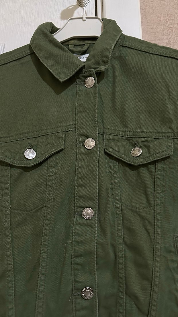 Düğmeli Yeşil Kadın Kot Ceket - Görsel 3
