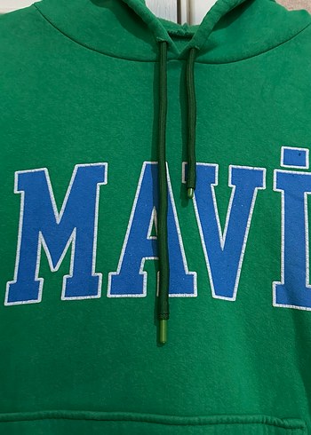 Yeşil Kapüşonlu Mavi Baskılı Sweatshirt - Görsel 2