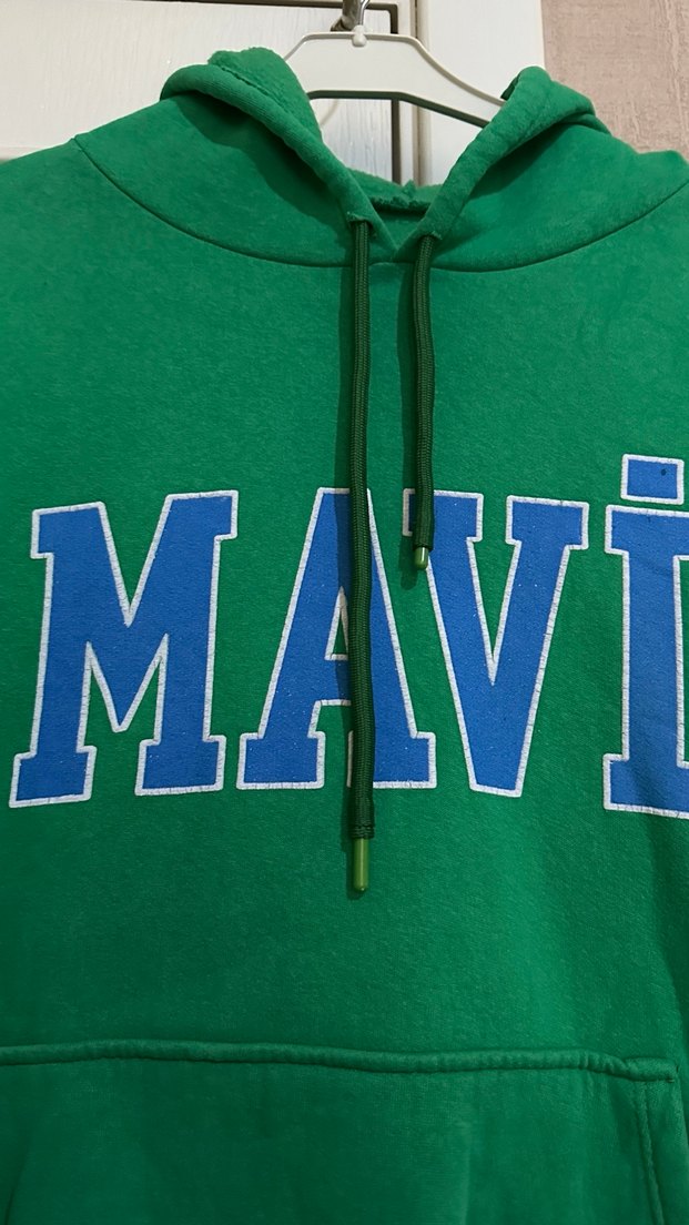 Yeşil Kapüşonlu Mavi Baskılı Sweatshirt - Görsel 2