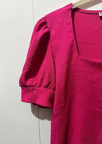 Pembe Kısa Kollu Triko Bluz - Görsel 4