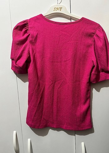 Pembe Kısa Kollu Triko Bluz - Görsel 3