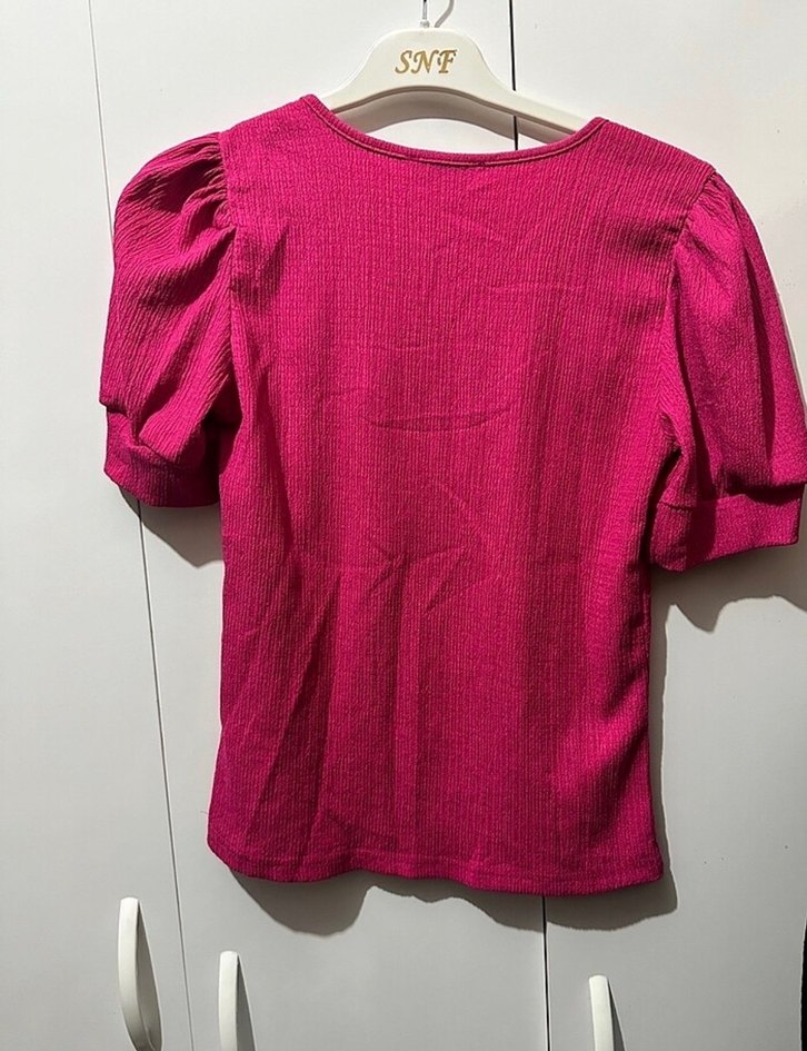 Pembe Kısa Kollu Triko Bluz - Görsel 3