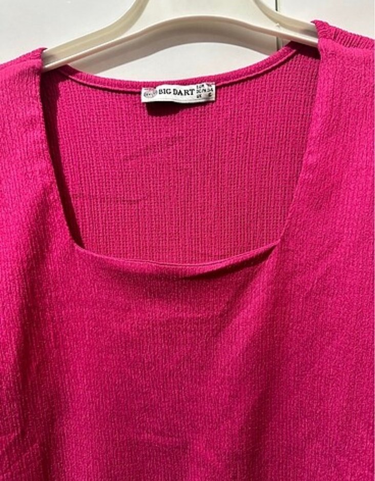 Pembe Kısa Kollu Triko Bluz - Görsel 2