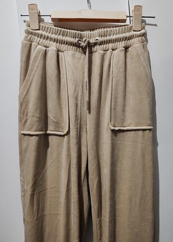 Bej Rahat Kesim Kadın Kadife Eşofman - Görsel 2