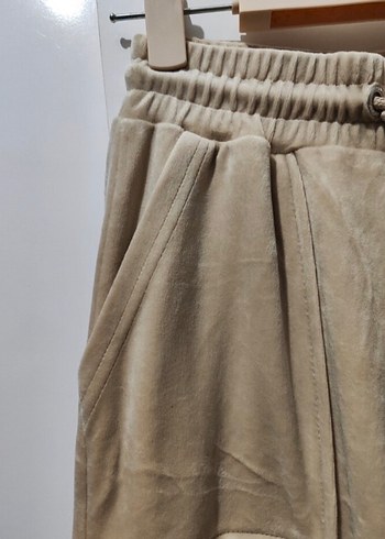 Bej Rahat Kesim Kadın Kadife Eşofman - Görsel 5