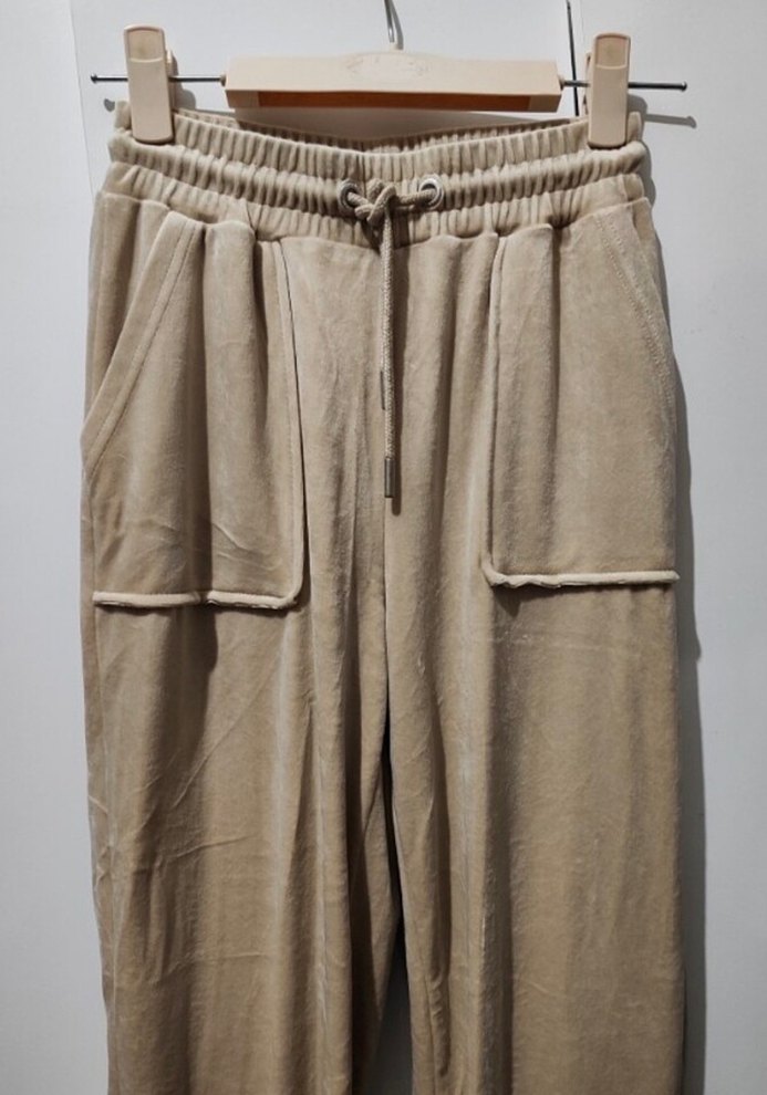 Bej Rahat Kesim Kadın Kadife Eşofman - Görsel 2