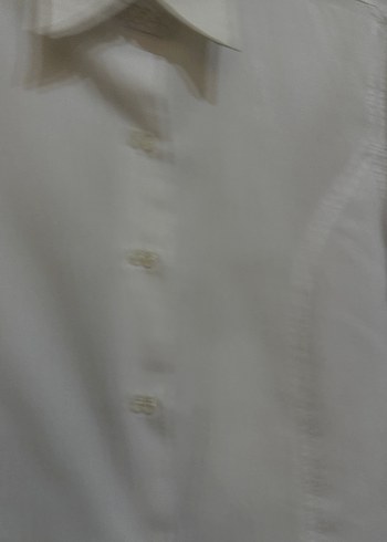 Düğmeli Beyaz Klasik Kadın Gömlek - Görsel 3