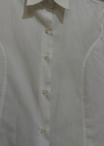 Düğmeli Beyaz Klasik Kadın Gömlek - Görsel 2