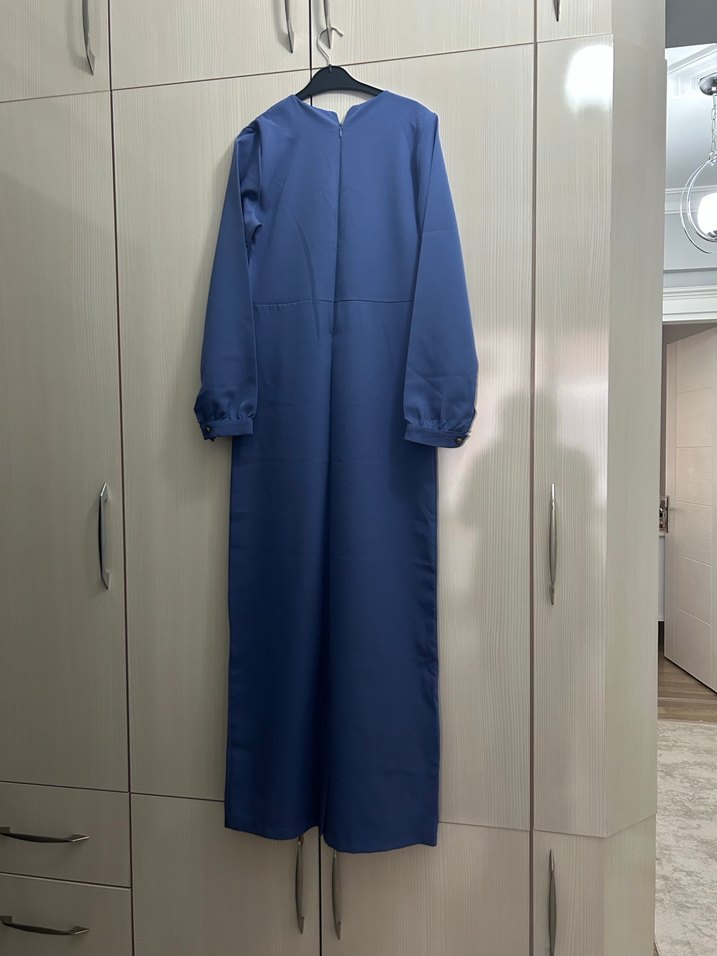 Uzun Kollu Mavi Uzun Elbise - Görsel 2