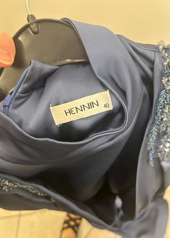 Lacivert V Yaka Uzun Kollu Abiye Elbise - Görsel 5