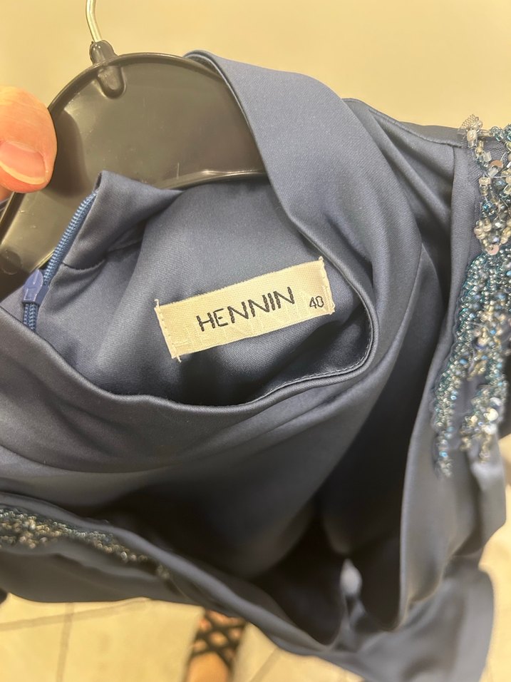 Lacivert V Yaka Uzun Kollu Abiye Elbise - Görsel 5