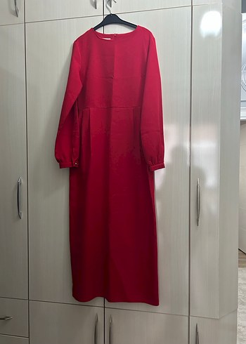 Kırmızı Uzun Kollu Kadın Elbise - Görsel 3