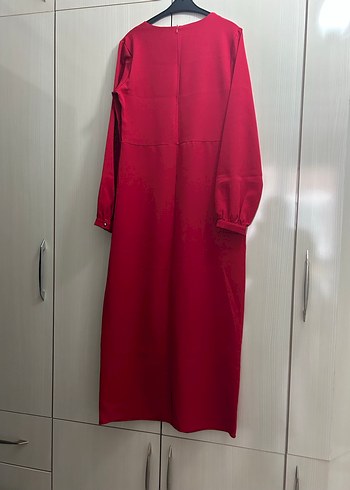 Kırmızı Uzun Kollu Kadın Elbise - Görsel 2