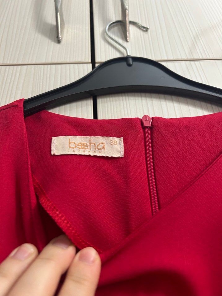 Kırmızı Uzun Kollu Kadın Elbise - Görsel 4