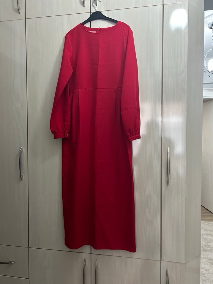 Kırmızı Uzun Kollu Kadın Elbise - Görsel 3