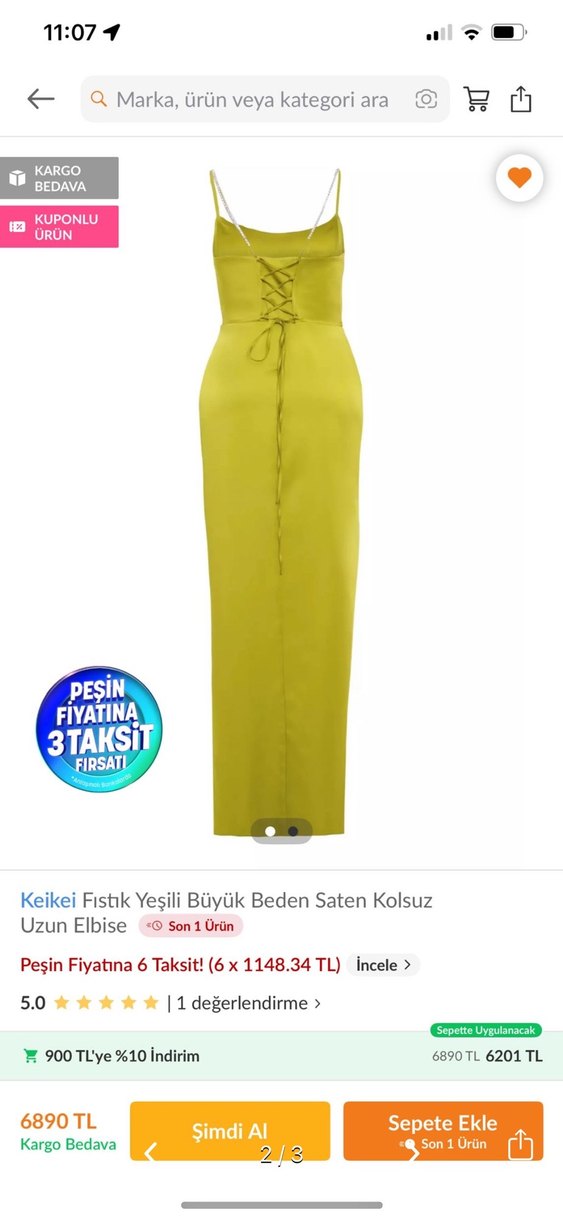 Keikei fıstık yeşili Drapeli Uzun Straplez Abiye Elbise - Görsel 2