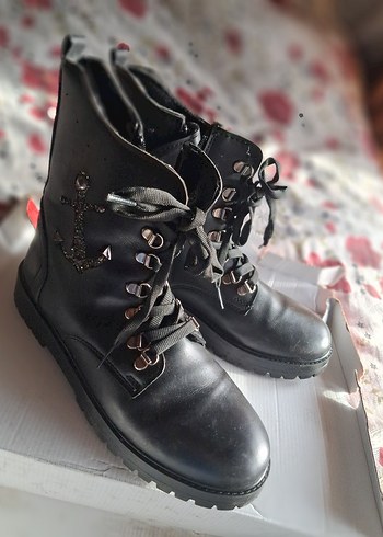 Siyah Deri Yüksek Topuklu Punk Bot - Görsel 4