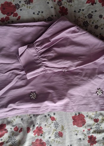 Düğmeli, Nakışlı, Pembe Keten Kadın Gömlek - Görsel 2