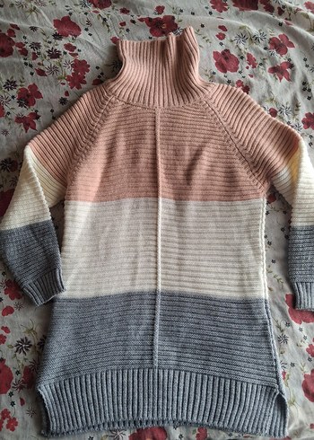 Renk Bloklu Boğazlı Triko Kadın Kazak - Görsel 3