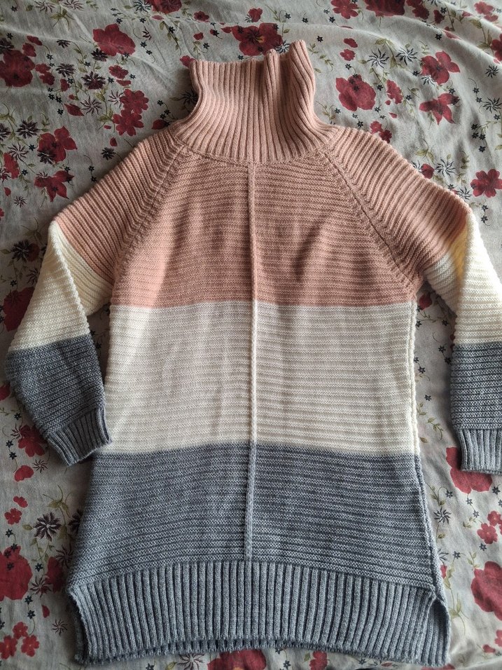 Renk Bloklu Boğazlı Triko Kadın Kazak - Görsel 3