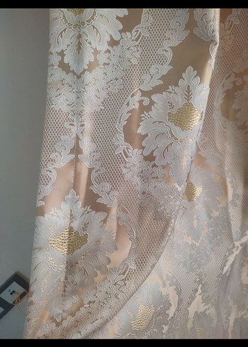 Bej Nakışlı Klasik Perde fon perde saten - Görsel 4