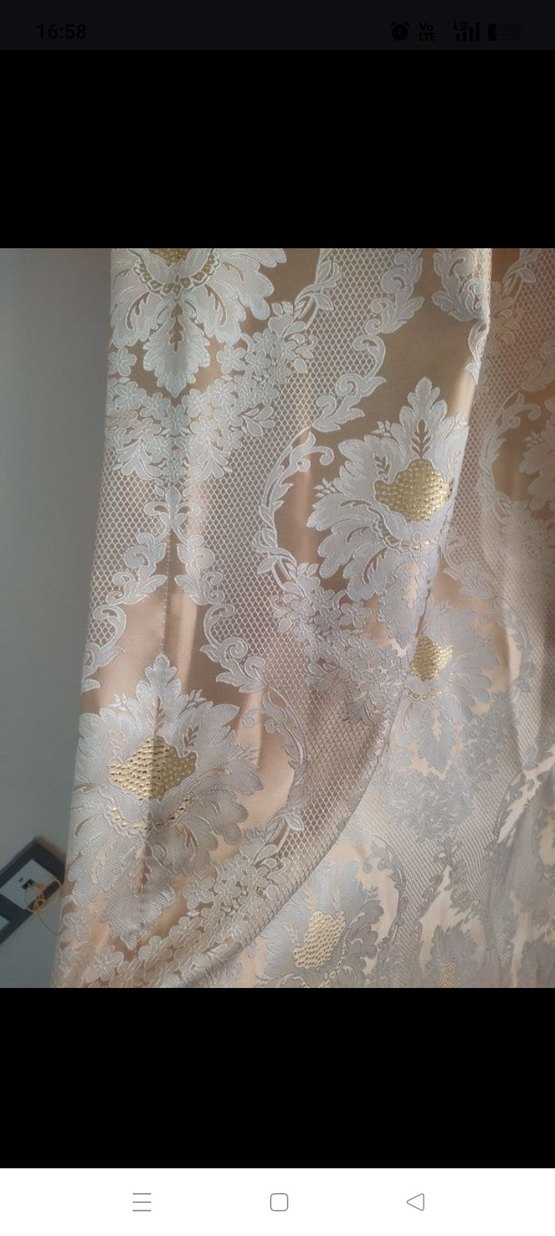 Bej Nakışlı Klasik Perde fon perde saten - Görsel 4