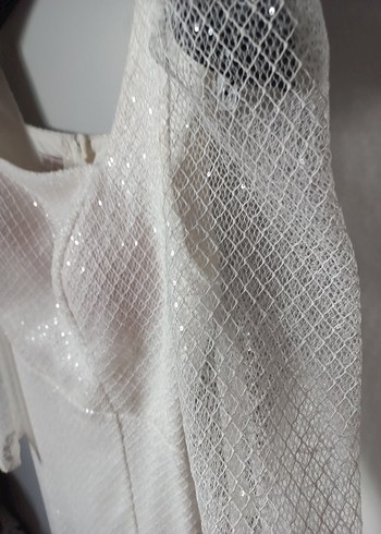 Beyaz Drapeli Uzun Abiye Elbise - Görsel 3