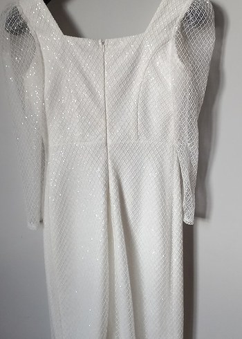 Beyaz Drapeli Uzun Abiye Elbise - Görsel 2