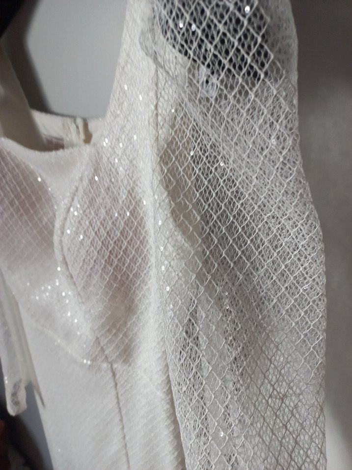 Beyaz Drapeli Uzun Abiye Elbise - Görsel 3